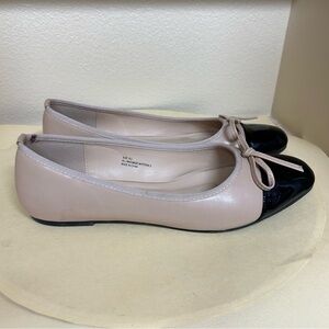 Lulus Shoes Women Size 8.5 Black Cream Cap Toe Ballet Bow Quiet Luxury Coquette